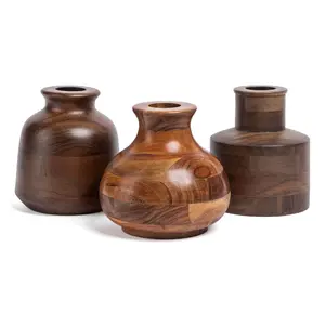 over&back Set of 3 Acacia Wood Vases - for Faux/Dried Florals