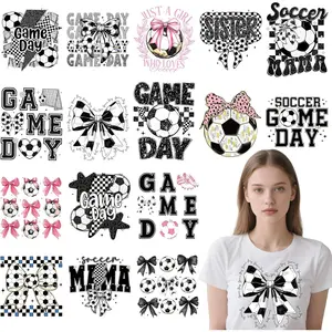 Dtf Transfers Ready to Press - 16 count Soccer Bow Iron on Patches for T-Shirts,   Mama Heat Transfer Vinyl Stickers, Coquete Iron on Decals for Clothes Bag DIY Fabric Decor