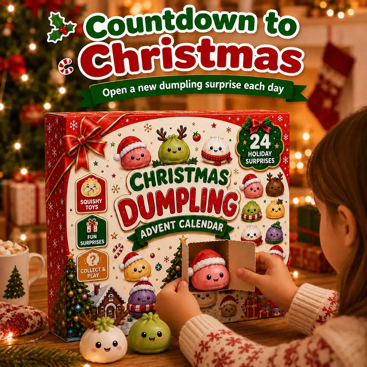 2026 Christmas Mini Squishies Advent Calendar – 24 Days Dumpling Squishy Countdown Toys with Glitter Squeeze Toys, Perfect Holiday Gift for Kids fidget sensory