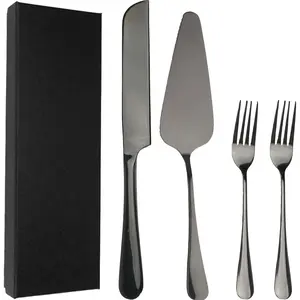 Cake Knife and Server Set with 2 Forks, Cake Cutting Set for Wedding with Gift Box, Stainless Steel Cake Cutter and Pie Server for Birthday Party Anniversary Black