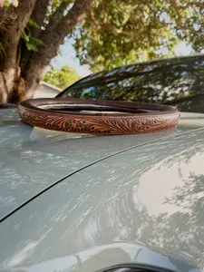 The Coffee Run Steering Wheel Cover | Tooled Leather Western Steering Wheel Cover 14.5”