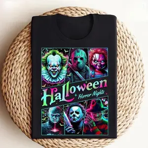 vintage-Slashers Halloween Horror Nights T-Shirt, Horror Movie Characters Tee, Halloween Nights Graphic Tee, Killers Halloween Horror Nights Shirt Give him/her the top gift