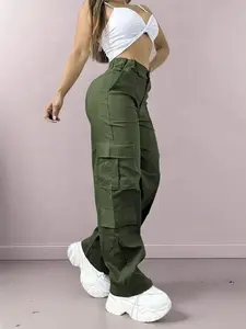 New Women's Everyday Long Pants, Multi-Pocket Fashion Loose High-Waist Casual Woven Cargo Pants, Stylish Ladies' Workwear Trousers Fit Womenswear