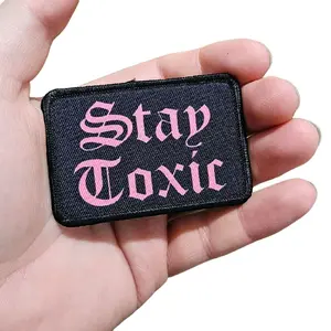 stay toxic pink on black Meme 2"x3" Morale Patch with Hook and Loop Backing