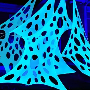 1000sqft Halloween Spider Web Decoration Outdoor, Glow-in-The-Dark Giant Spiderweb, DIY Stretchy Flexible Beef Netting in White (Blue at Night) for Neon Decor Indoor Party Haunted House Prop