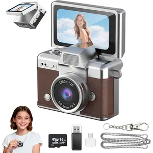 Camera, 1." IPS Flip Screen Retro Digital Camera Pocket-Sized with Adapter and 16GB Card 6 Retro Filters Video Recorder with Long  Life for Travel, Party and Vlog (Brown)