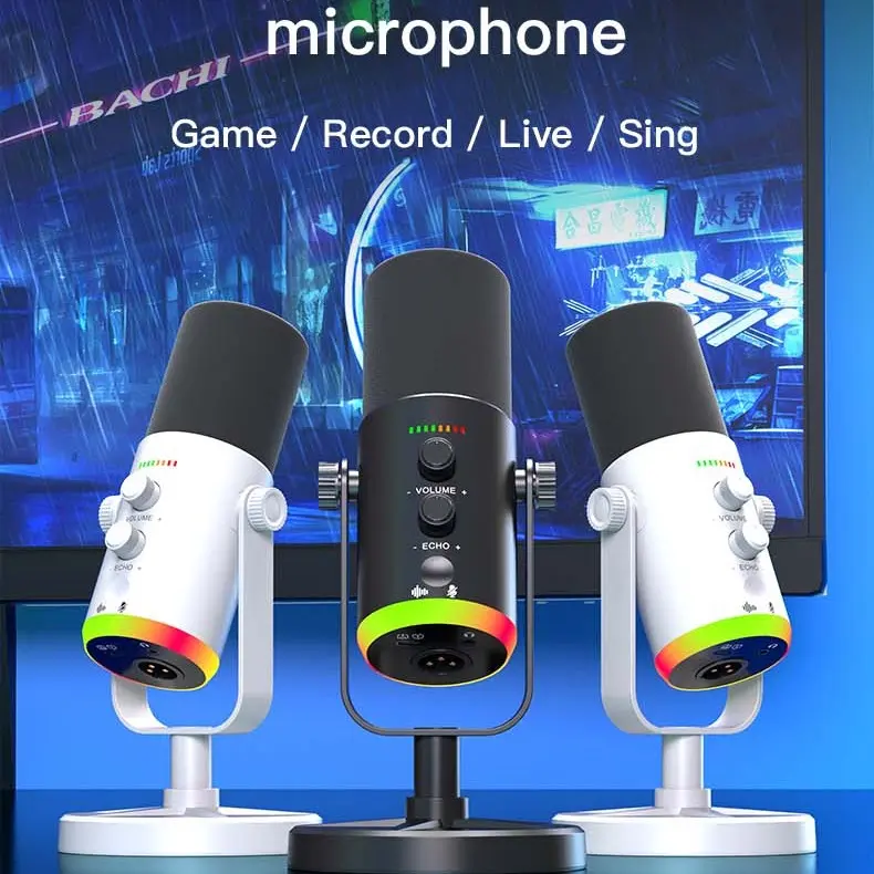 yu7-black Model YU7 Wired RGB Gaming Microphone - USB Dynamic, 3.5mm Multi-Device Compatible (Camera, Mobile, PC/Laptop), Plug-and-Play Audio Gear for Streaming Setup