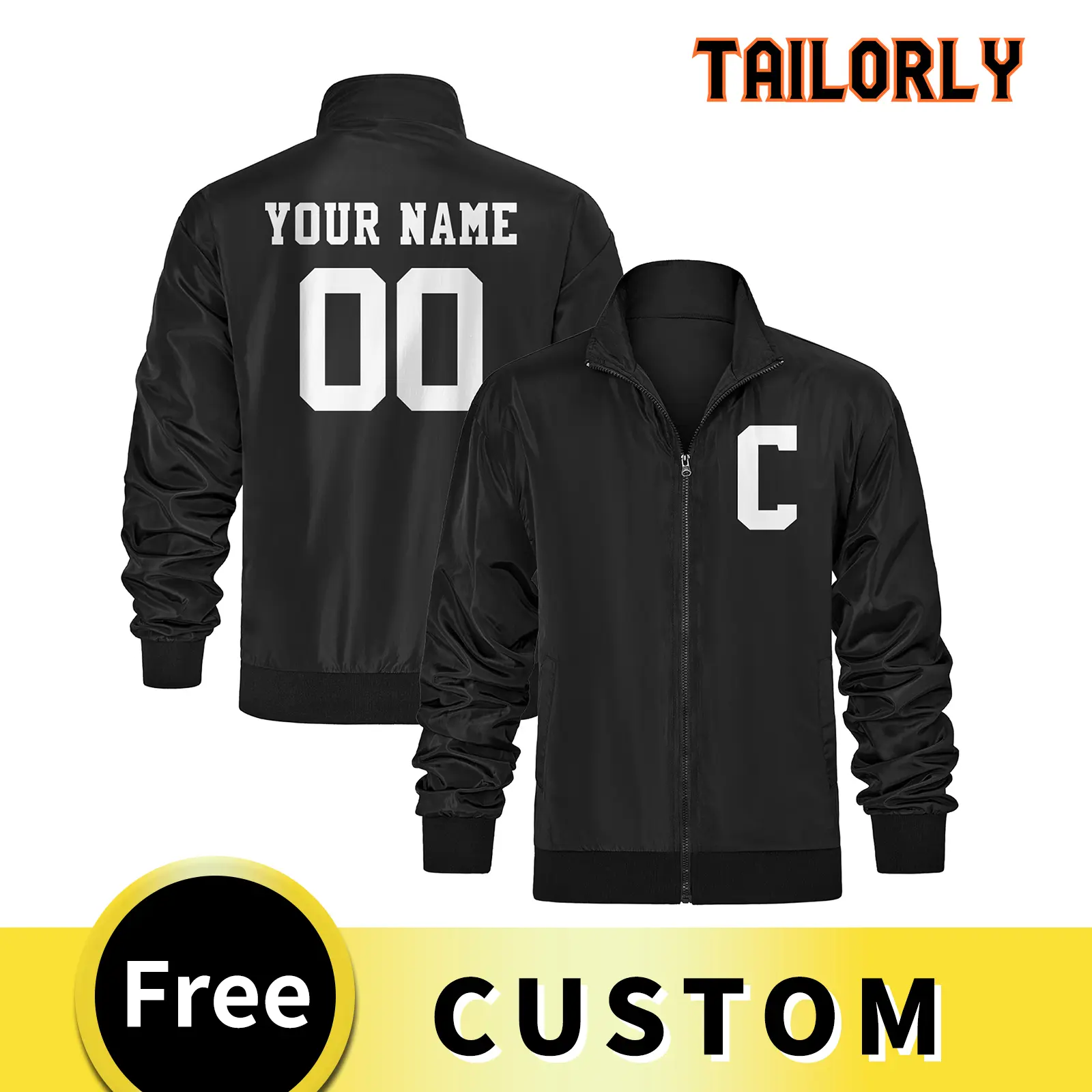 Tailorly Personalized Black Long Sleeve Oversized Office Jacket - Custom Name, Team Crest, Number, Street Style Uniforms - Lightweight Everyday Commemorative Menswear