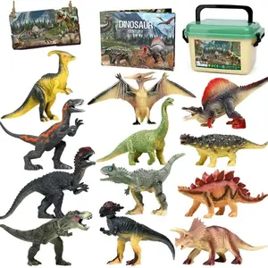 BX-MTS16 Jurassic Dinosaur Toys - 12 PCS Realistic Jumbo Figurines, Educational Dino Playset With Information Book for Kids 3-5