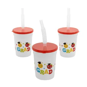 4" 10 oz. Elementary Graduation Reusable Plastic Cups with Lids & Straws – 12 Ct.
