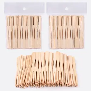 200 Pack Bamboo Cocktail Forks, 3.5 Inch Natural Bamboo Forks, Toothpicks for Appetizers for Party/Catering/Dessert/Fruit