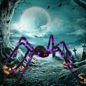 Giant Halloween Spider Decoration, Fluffy Spider with Illuminated Eyes, Battery Powered, Realistic Scary Prop for Yard Party Haunted House Decor