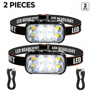 Motion Sensor LED Headlamp 2-Pack with Smart LCD Battery Display, 2.1oz Ultra-Light Rechargeable Headlight, 6 Modes Red Light for Camping, Running, Fishing, Lights, Cool Tech Gadgets