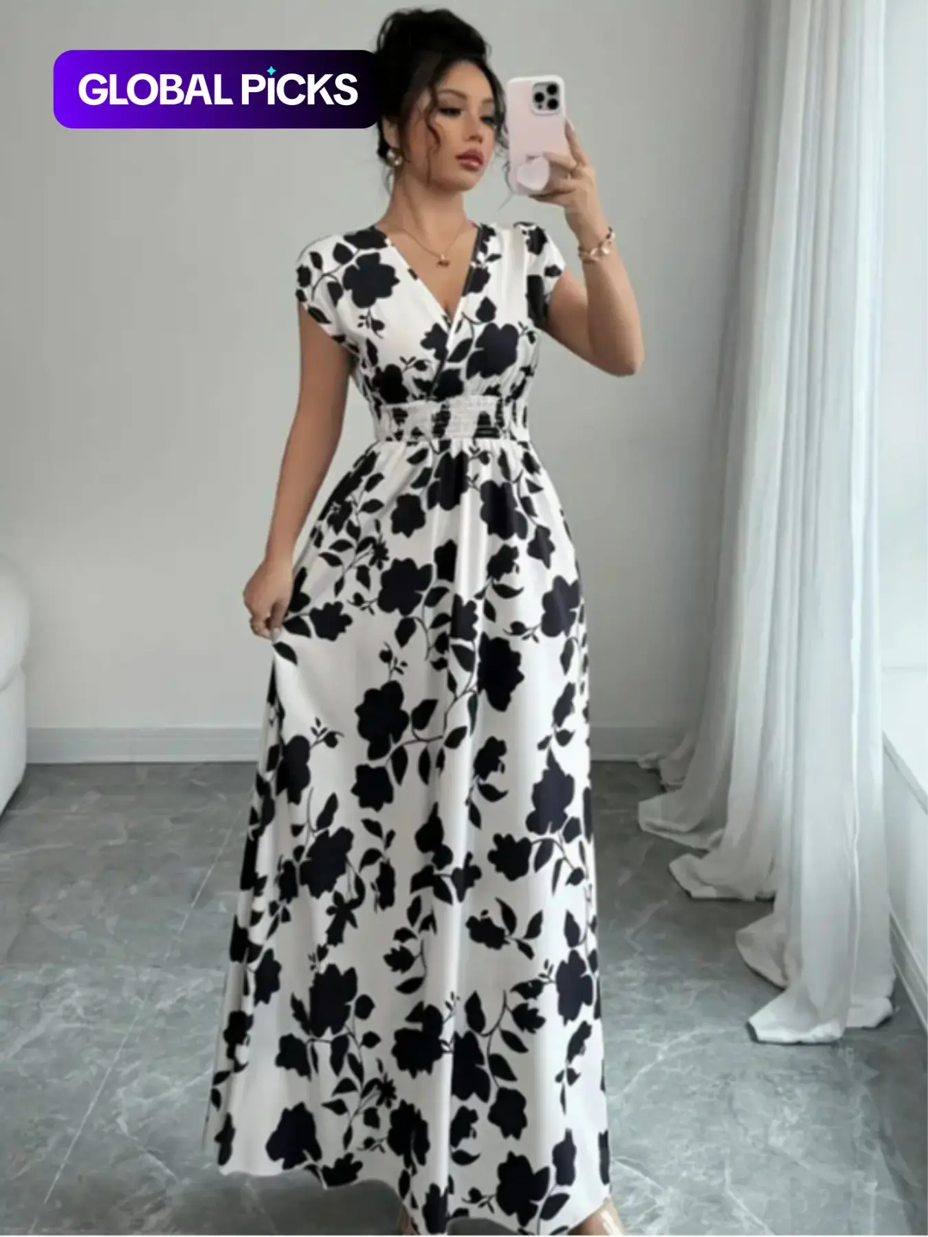 Elegant Women's Summer Dress, Womenswear, V Neck Fitted A-Line Batwing Sleeve, Floral Print, Leaf, Casual Boho Sundress, Casual Fashion Style, Perfect for Daily Wear & Special Occasions, Casual Chic Dress, Boho Casual Comfy, Bohemian Summer Dress