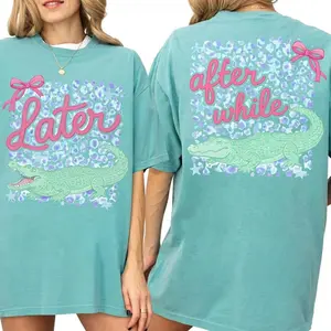 Later Gator Shirt Coquette Bow Tee, Funny Alligator Shirt, After While Back Print Shirt, Cute Summer Comfort Colors Shirt, Trendy Girly Tee