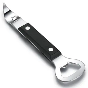 Manual Stainless Steel Can Opener - Can Punch Bottle Opener with Black Grip 1 Pack