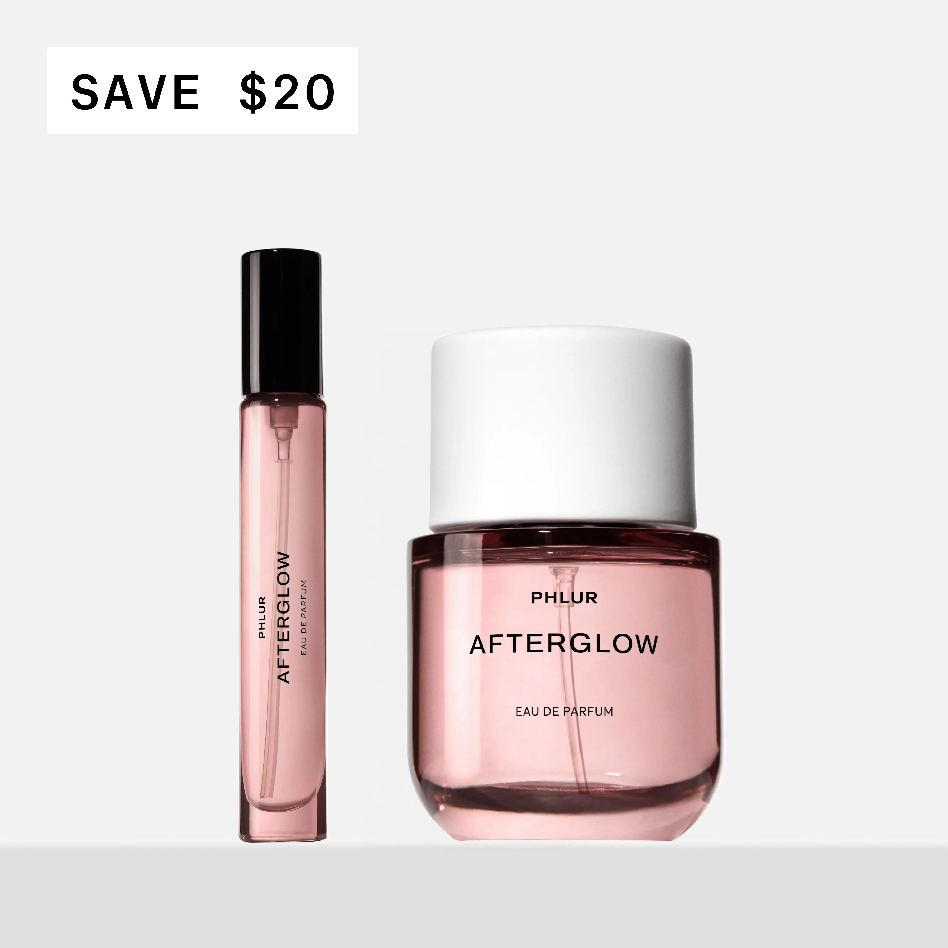 PHLUR Afterglow Eau de Parfum Duet - Full + Travel Size Perfume Set with Citrus, Apricot & Cashmere Woods (50mL + 9.5mL)