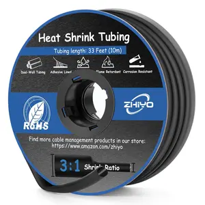1/4" Heat Shrink Tubing, 33 Ft 3:1 Dual Wall Adhesive Lined Heat Shrink Tube Black, Marine Grade Waterproof Shrink Wrap Tubing, Electrical Industrial Automotive Sealing Shrink Tube for Wire Insulation