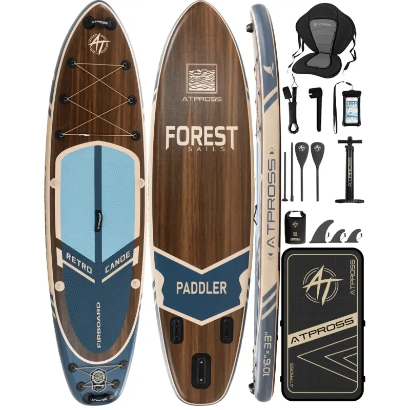 Inflatable Stand Up Paddle Board 10'6"x33", Extra-Wide Portable Kit for Adults with Anti-Slip Deck, Kayak Seat & Waterproof Phone Bag, for Fishing & Traveling, Yoga, Paddleboard, Detachable Seat, Golden