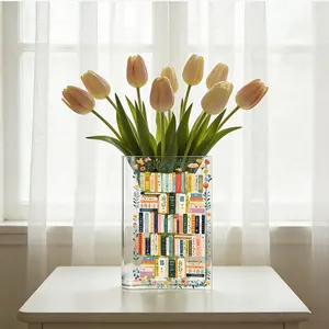 1pc Acrylic Flower Vase, Home Decorative Vase, Transparent Book-Stacked Themed Book-Shaped Vase for Home Decor, Home Decoration for Spring and Summer, Unique Modern Book-Style Vase For Bookshelf, Decor for Bedroom, Living Room
