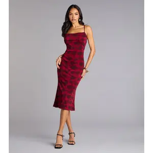 Scarlet Soirée Jacquard Midi Dress