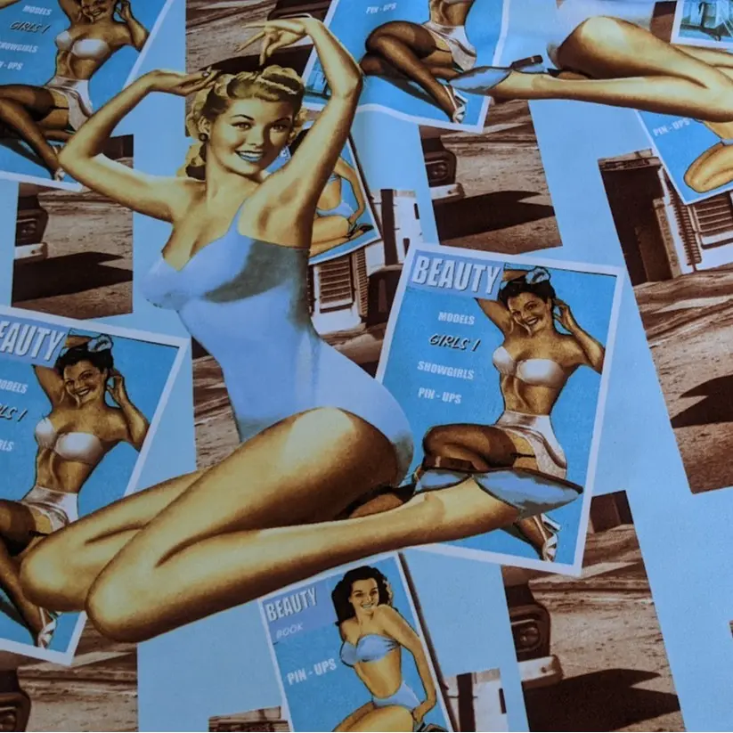 Summer Pin Up Poly Knit  Spandex Print 2 Way Stretch Fabric - Limited Yardage Available