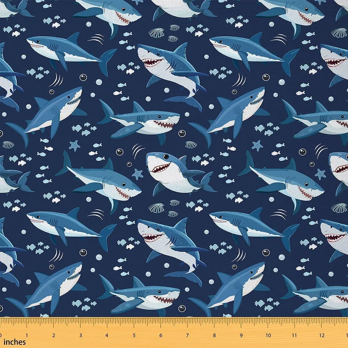 Shark Fabric Ocean Sea Animal Upholstery Fabric Chairs Underwater World Home DIY Projects,Soft Flannel Indoor Decor Fish Marine Theme Navy Blue