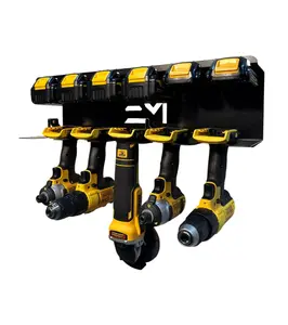 DeWalt Elite Mounts 20V Drill and Battery Shelf - Rust-Resistant Satin Black Wall-Mounted Organizer for 5 Tools & 6 Batteries