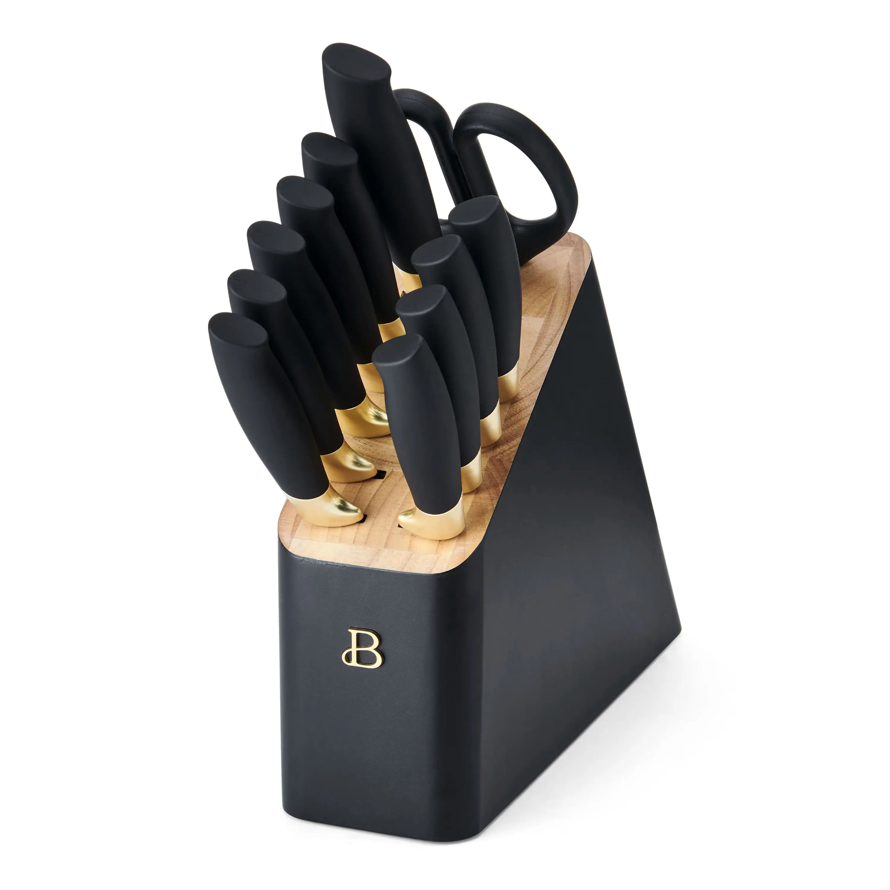 12 Piece Stainless Steel Knife Set Block Soft Grip Handles Black Sesame by Drew Barrymore