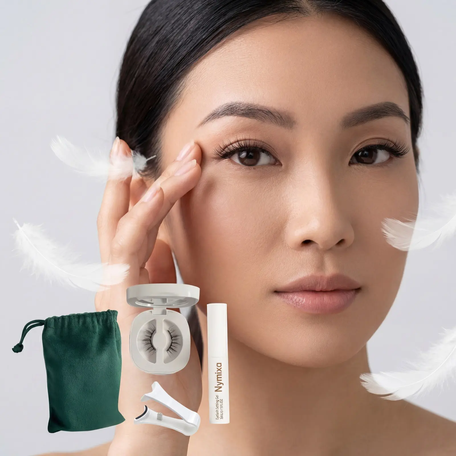 Nymixa Magnetic False Eyelashes Set, No Glue, Quick Application, Reusable 300 Times, Waterproof, Includes Mascara Liquid & Tool