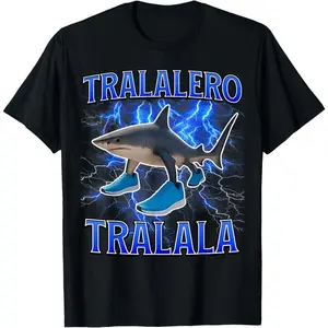 Bdhjydb 100% Cotton Tralalero Tralala Funny Shark Italian Brainrot Meme T-Shirt