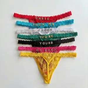 Custom Personalized Name Thong for Women with Rhinestone Letters Silver Gold Rose Sexy Breathable Lace Panties Custom Distinctive Special Lingerie Gift for Your Beloved One Womenswear Bridal