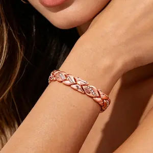 Copper permanent Bracelets for Women 99.99% energy Bracelet for Pain Relief 3500 Gauss Neodymium Magnets Leaf & Four Leaf Clover Design with Cubic Zirconia 18K Gold Plated Rose Gold Silver Adjustable stainless steel Jewelry mother's Day Gift