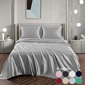 Solid Color Silky Satin Bedding Set, 3/4 Counts Including 1 Flat Sheet, 1 Fitted Sheet, and 1/2 Pillowcase without Filler, Soft Mattress Protector, Room Accessories, Satin Bed Sheets, Bedset