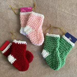 Christmas Stocking Tree Ornaments - Handcrafted Crochet Mini Socks in Red Green and Pink for Festive Decorations, Holds Gift Cards