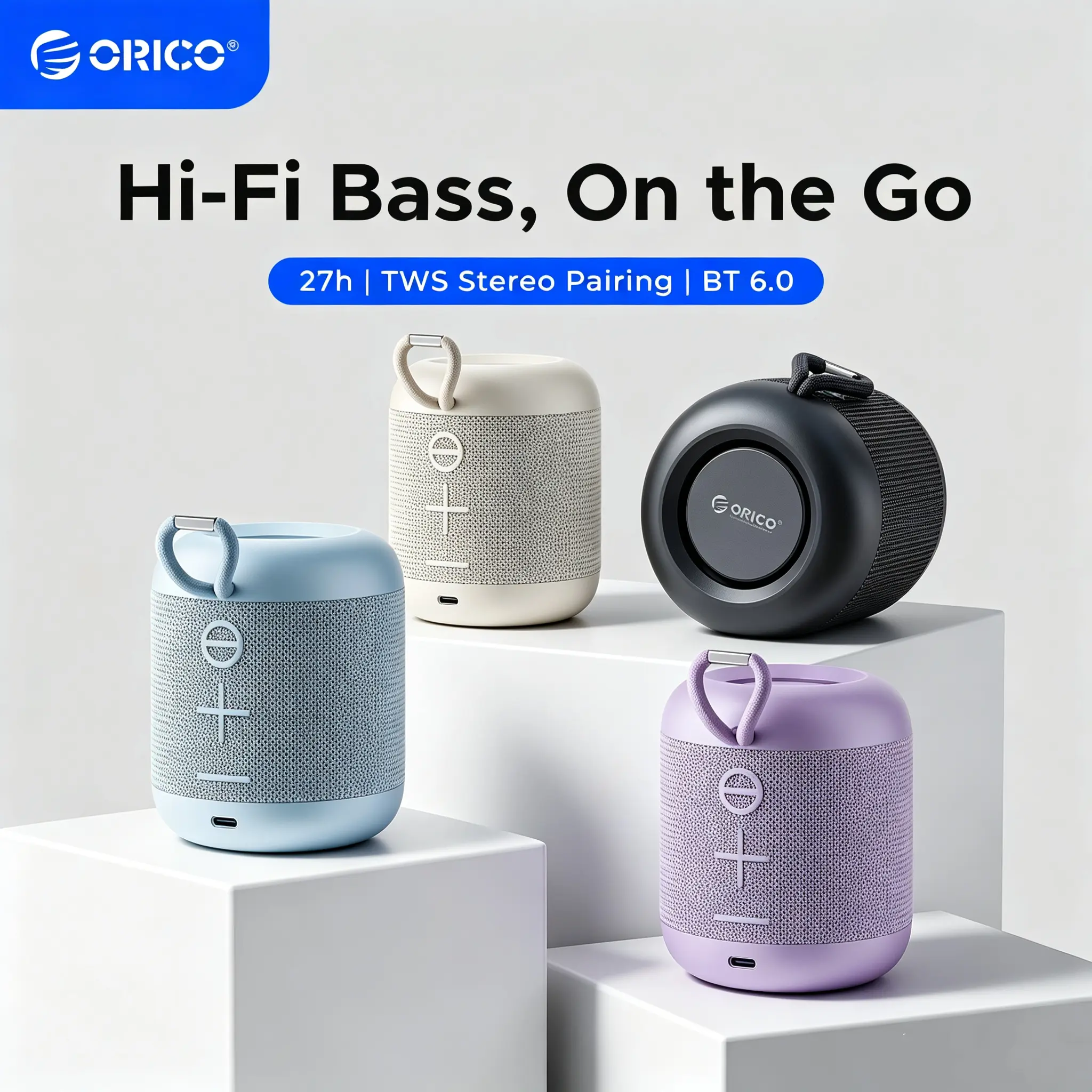 ORICO Portable Bluetooth Speaker, 27H Playtime, TWS Pairing, IPX5, Wireless, Small | Bluetooth 6.0, HiFi Sound, Wireless Speaker for Home, Outdoor, Camping and Travel - BG01