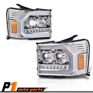Pair Headlights Lamp Clear Lens Fit For 2007-2014 GMC Sierra 1500 2500HD 3500HD