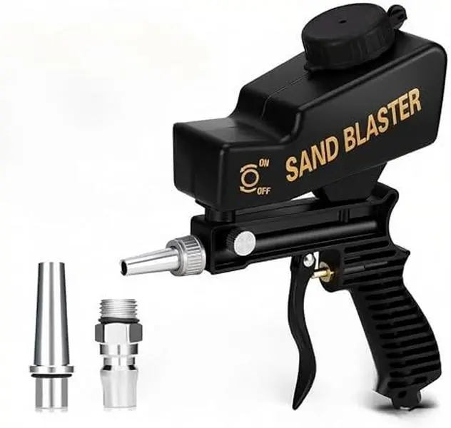 Sandblasting gun, adjustable-flow gravity-feed sandblaster, portable sandblasting machine with a large-capacity external filter housing and nozzle, for removing rust and polishing burrs from automotive metal (Black)