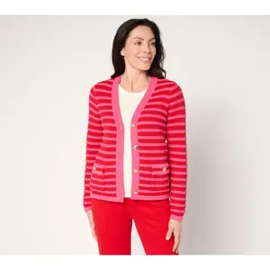 Isaac Mizrahi Live! Striped Button-Front Sweater Cardigan