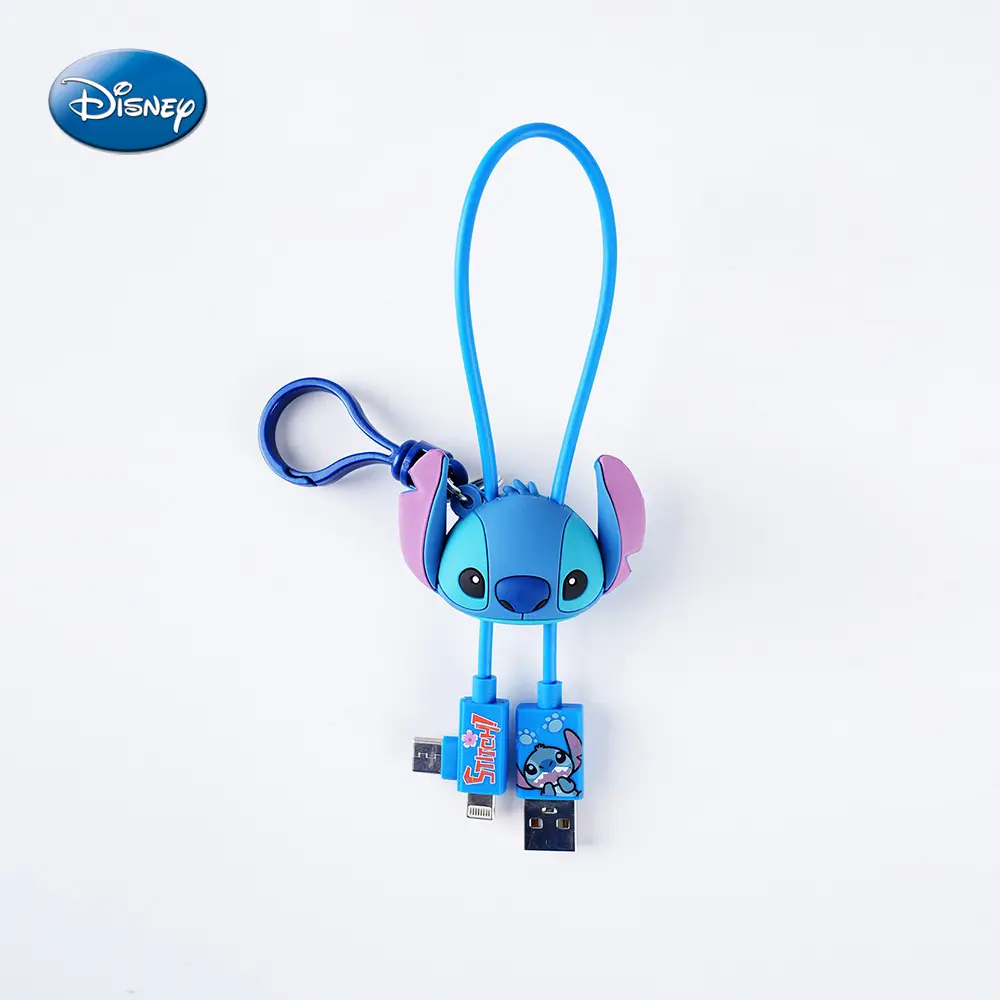 1PC Disney Officially Licensed Disney Stitch USB Data Cable - Functional Keychain Bag Clip Multi-Functional 3-Plug Data Cable for Typc Compact and Convenient to Carry Around Multifunction Type C Charging