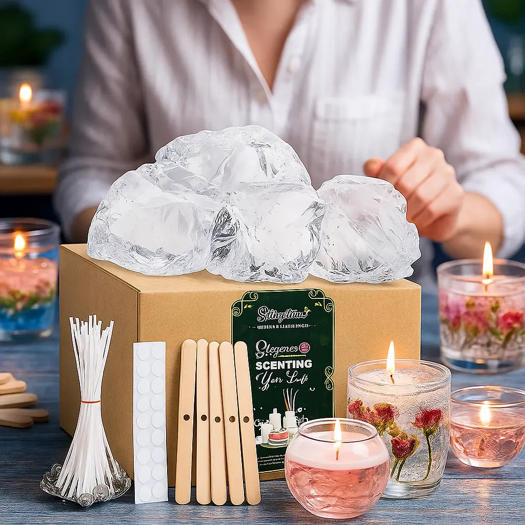 Gel Wax Candle Making Set, colorful transparent soft jelly wax, contains 400g/14oz gel wax, 20pcs wax wicks, 20pcs wax wick stickers, 5pcs wax wick holders, perfect for making fun aromatherapy candles, home decorative holiday decorative candles
