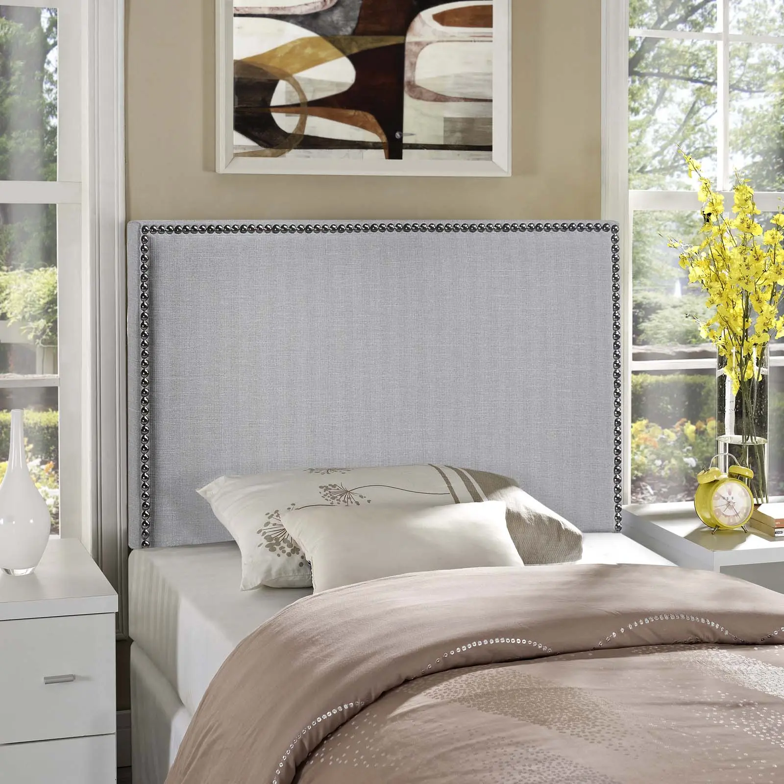 Modway Region Twin Linen Upholstered Headboard - Sky Gray, Fabric-Covered Headboard for Indoor Bedroom Furniture, Fabric-Covered Headboards
