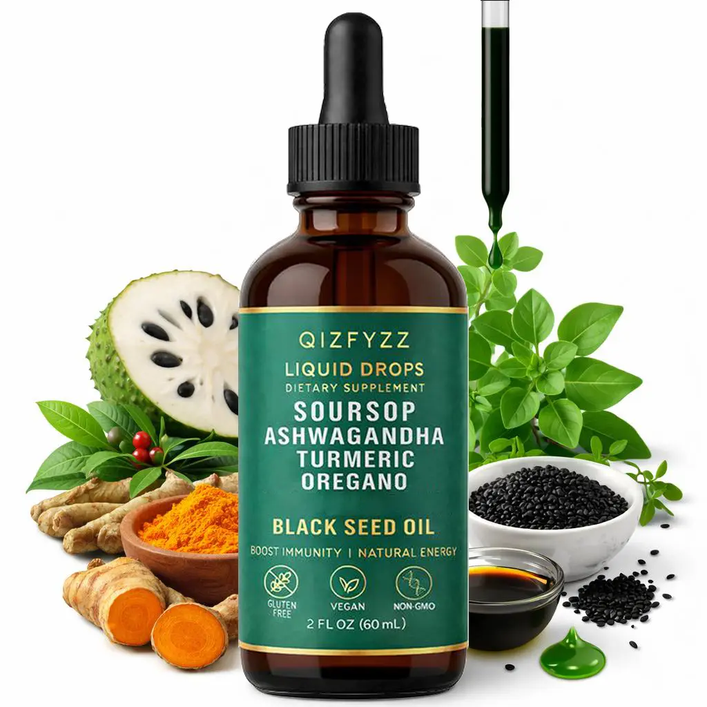 10-in-1 Organic Soursop Bitters Herbal Liquid Drops Power Blend Supplement - Vegan, Non-GMO, Botanical, Adaptogen Vitamins Minerals, Energy Boosters with Nori, Moringa, Turmeric, Black Seed Oil, Oregano, Ashwagandha - Immune Support, 2 fl. oz., Edible Die