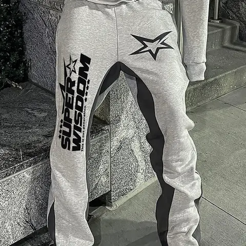 Men's Letter & Star Print Drawstring Waist Knit Athletic, Regular Fit Casual Comfy Pocket Pants for Daily Wear, Men's Trousers for All Seasons, Athleisure Sweatpants