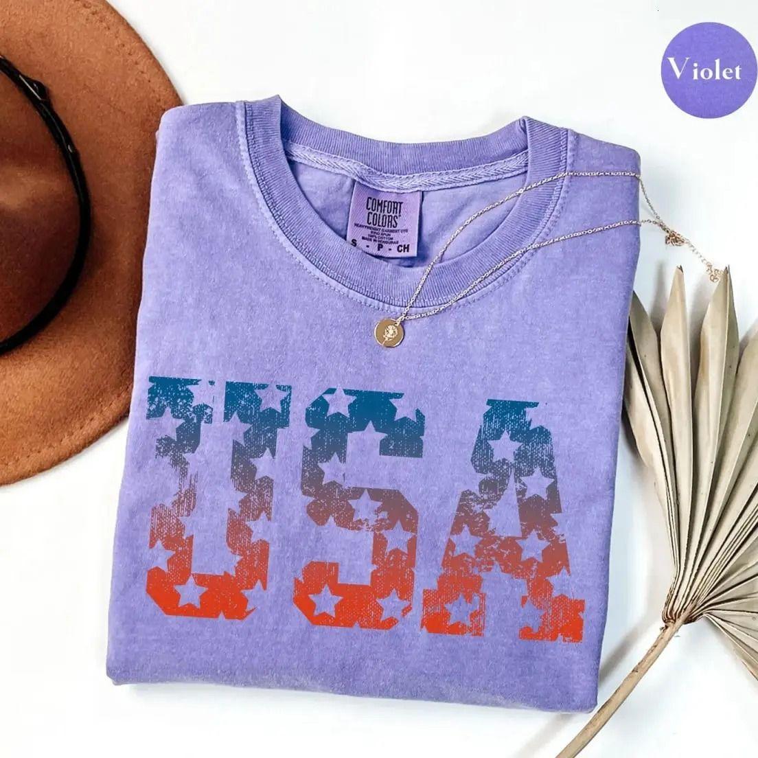 Comfort Colors Retro USA Shirt for 4th of July, Usa Lover Unisex Graphic T-shirt, Casual Soft Cotton Tee for Men and Women, Apparel Made In The USA