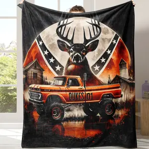 Warm Soft Flannel, Flag Deer Pattern, Ideal for Sofa Bed Couch, Travel Camping Living Room Office Chair Bed Cover, Gift Idea, Flannel Throw Blanket