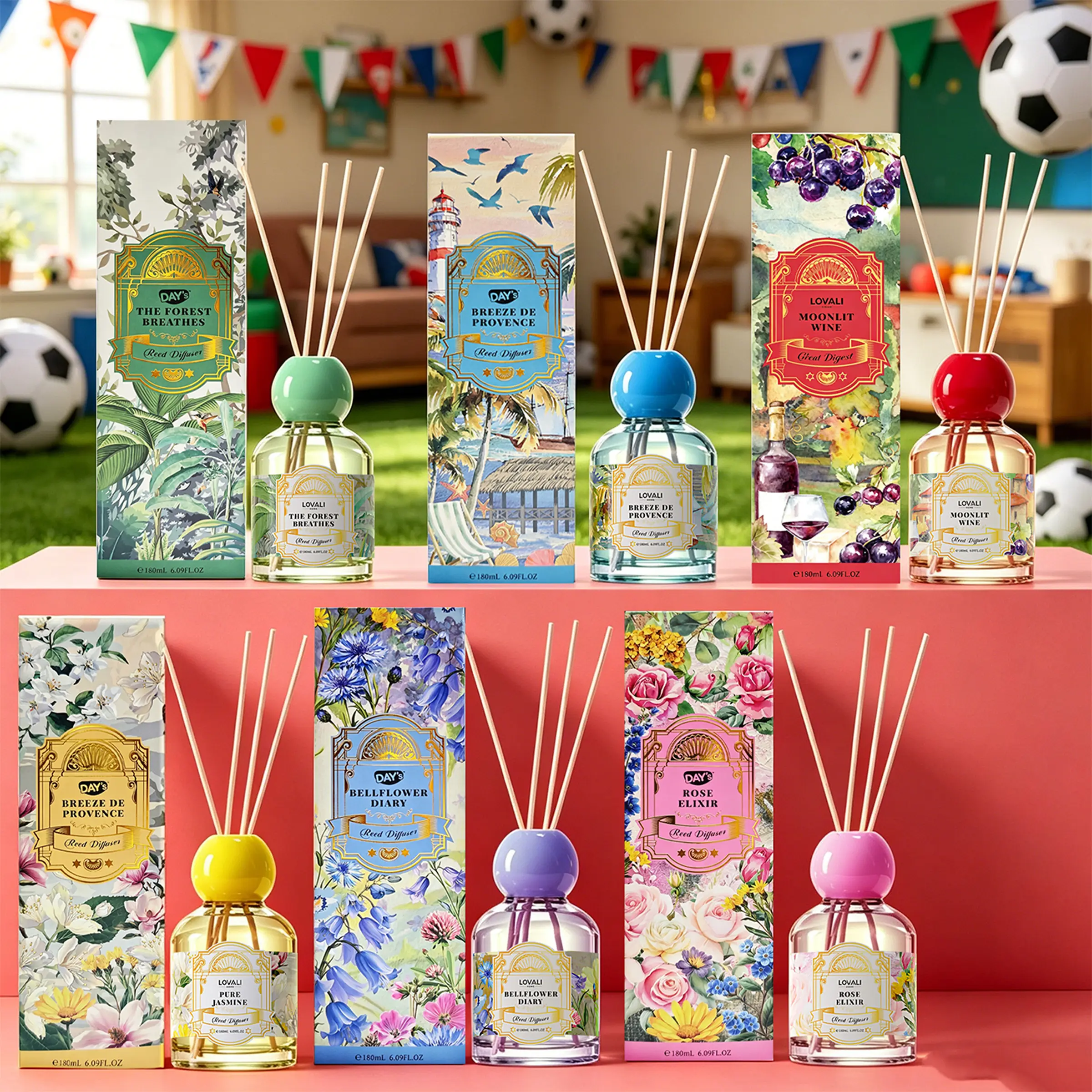 Boxed Assortment Scented Oil Diffusers - 2-Pack/6-Pack Glass Reed Diffuser Bottles, Home Fragrance Decor Accessory with 4 Aroma Oils (Rose, Pine, Lavender, White Tea), Long-Lasting Air Freshener, Ideal for Bedroom, Sophisticated Home Gift