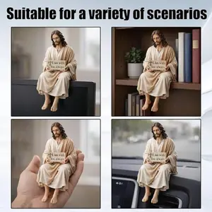 Handmade Jesus Resin Figurine, Sitting Jesus Christ Religious Statue with Inspirational Message, Ideal Spiritual Decoration, Religious Decorations for Car & Home