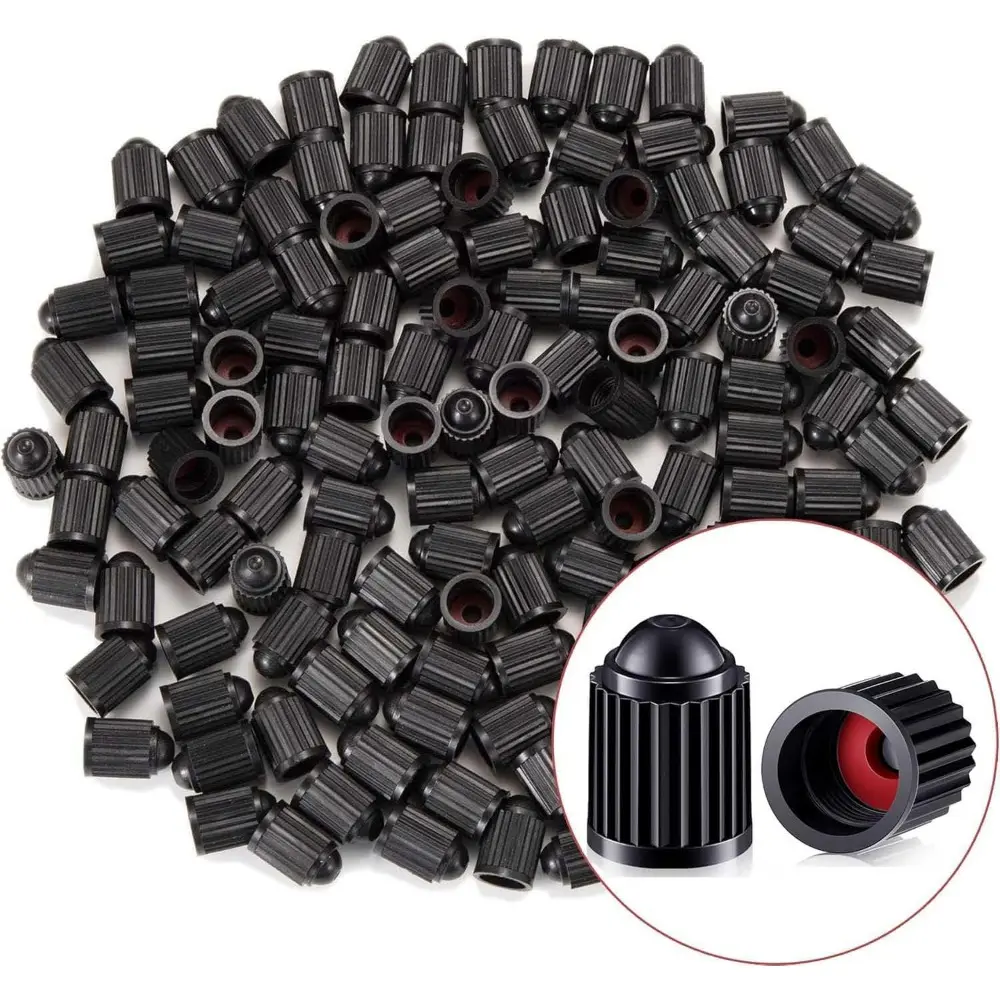 Durable Plastic Tire Valve Stem Caps (200 Pcs, Black) - O-Ring Rubber Sealing, Easy to Install, Protect Valve, Fits Most Cars, Bikes, Motorcycle, SUVs, Trucks, Buses, Lifetime Support, 30-Day Money Back/Replacement Guarantee