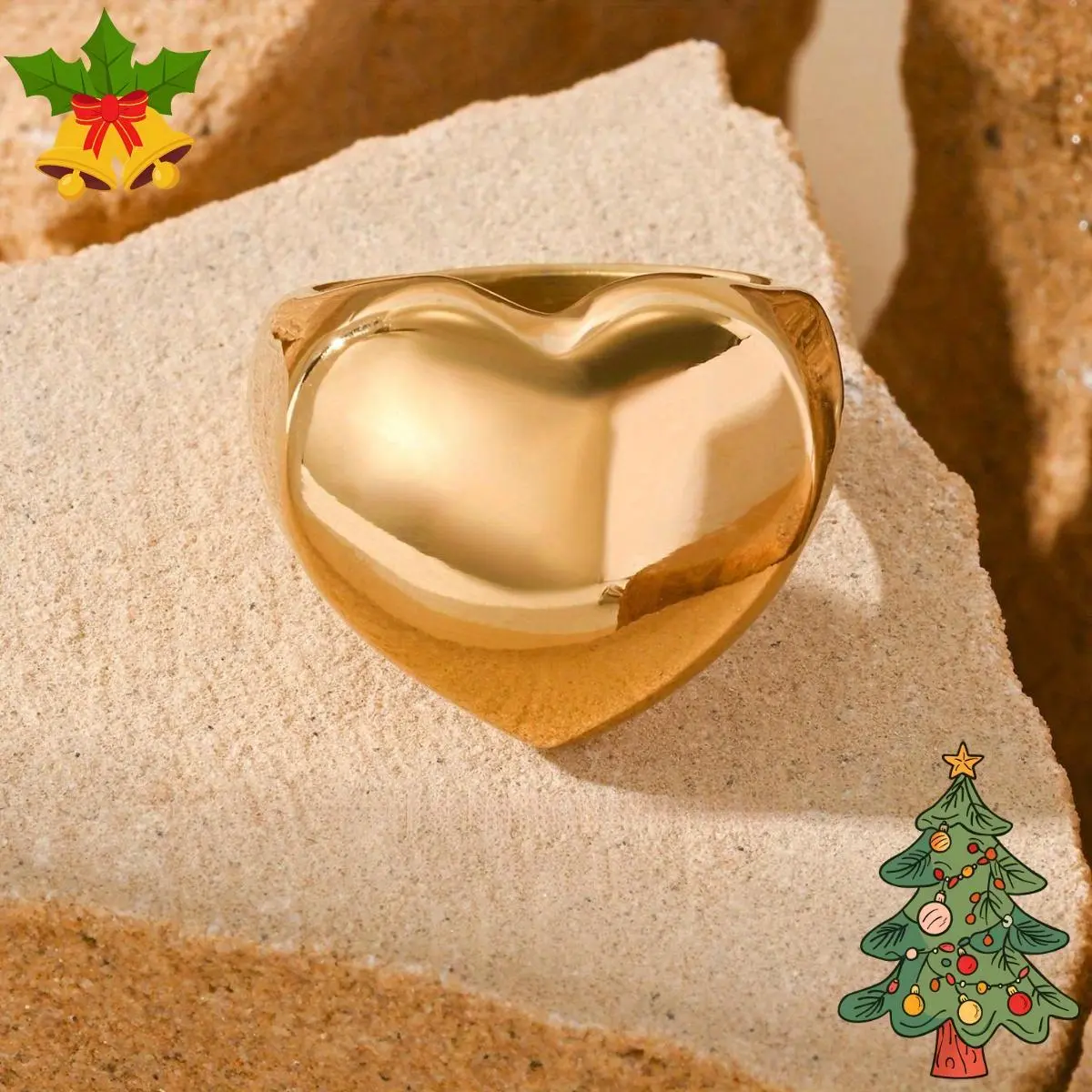 Smooth heart-shaped ring, European and American light luxury simple heart ring, high-end sense, gorgeous and atmospheric ring, suitable for daily wear jewelry, a birthday gift for friends and family Statement Ring